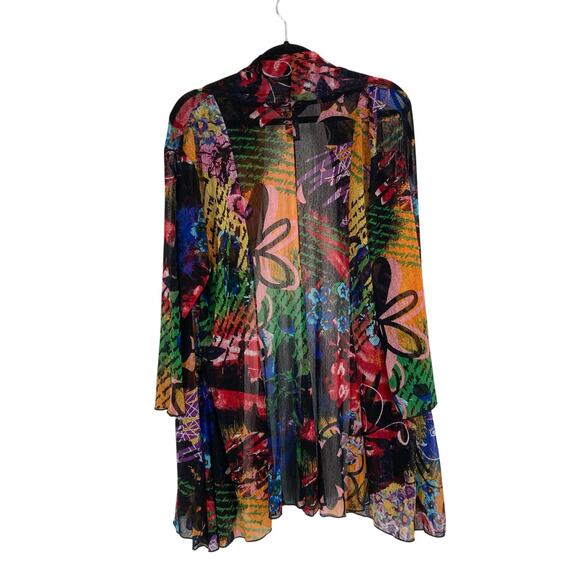 Ali Miles Floral Art to Wear Open Front Liquid Knit Colorful Fairy Cardigan 1X - Picture 2 of 7